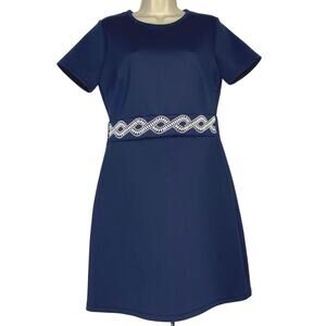 Michael Kors Dress blue/ white bead trim waist women sz M